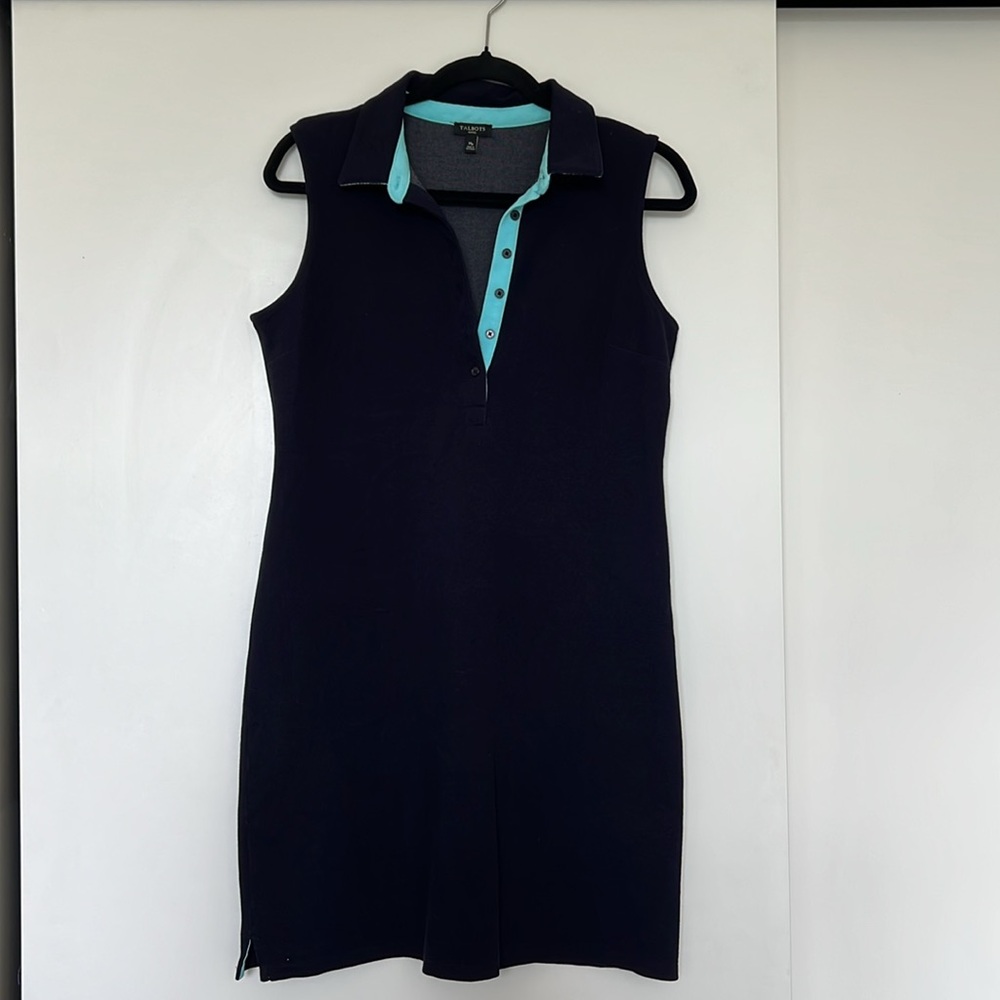 Talbots Petites Polo Dress Sleeveless Navy Madras Collar Medium